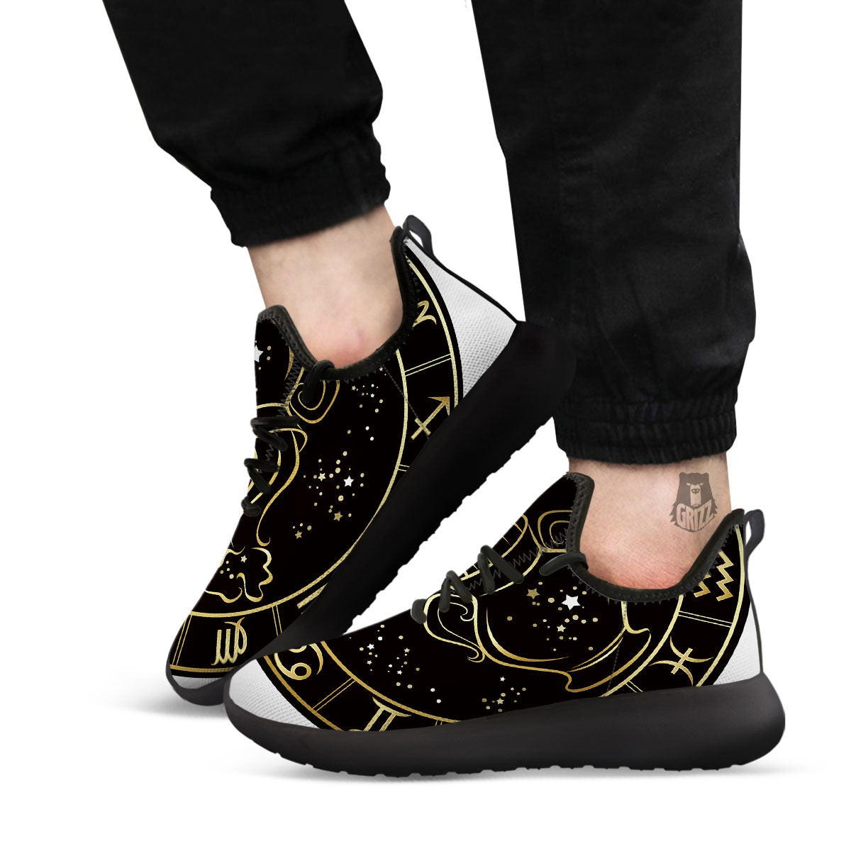 Aquarius Sign Black And Gold Print Black Athletic Shoes-grizzshop