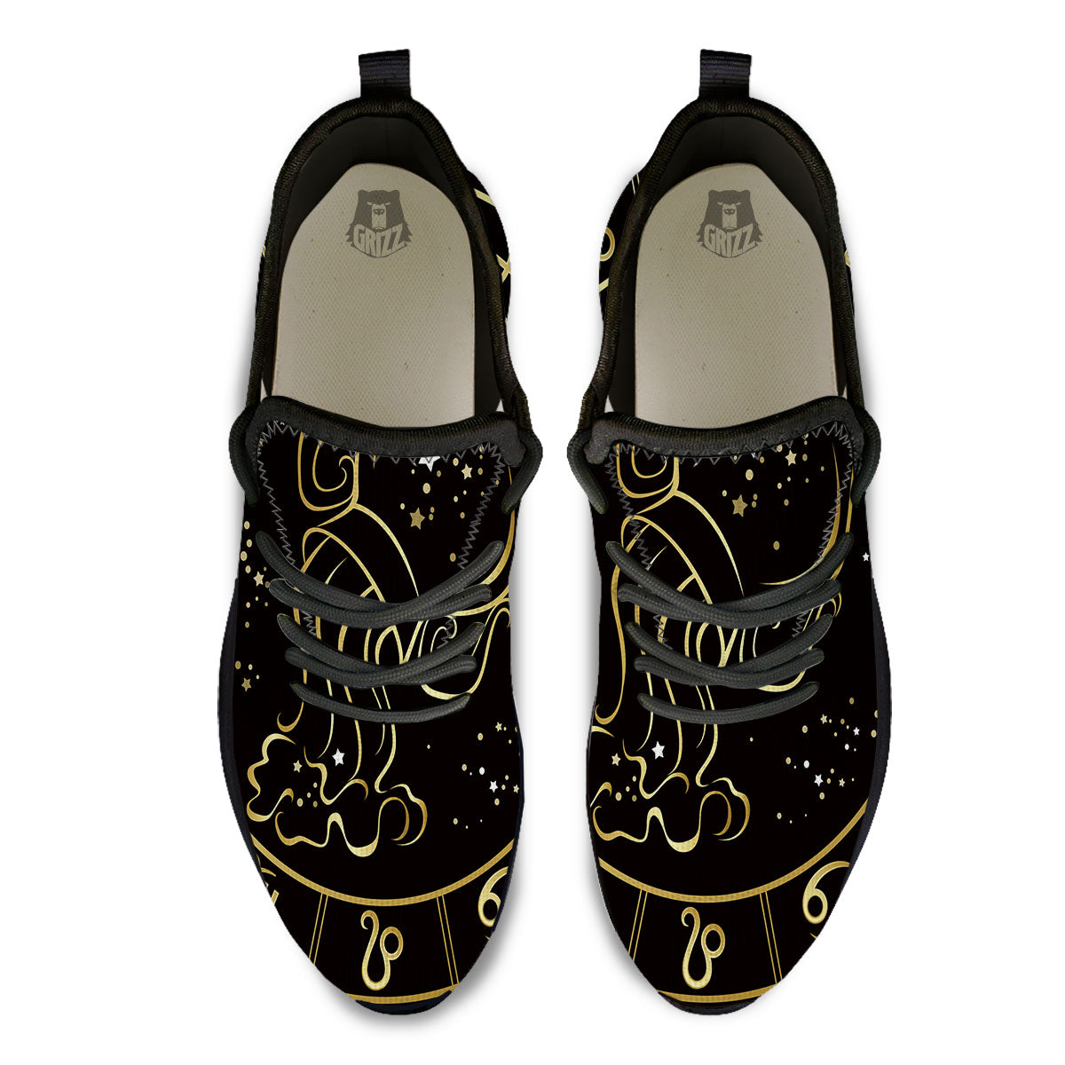Aquarius Sign Black And Gold Print Black Athletic Shoes-grizzshop