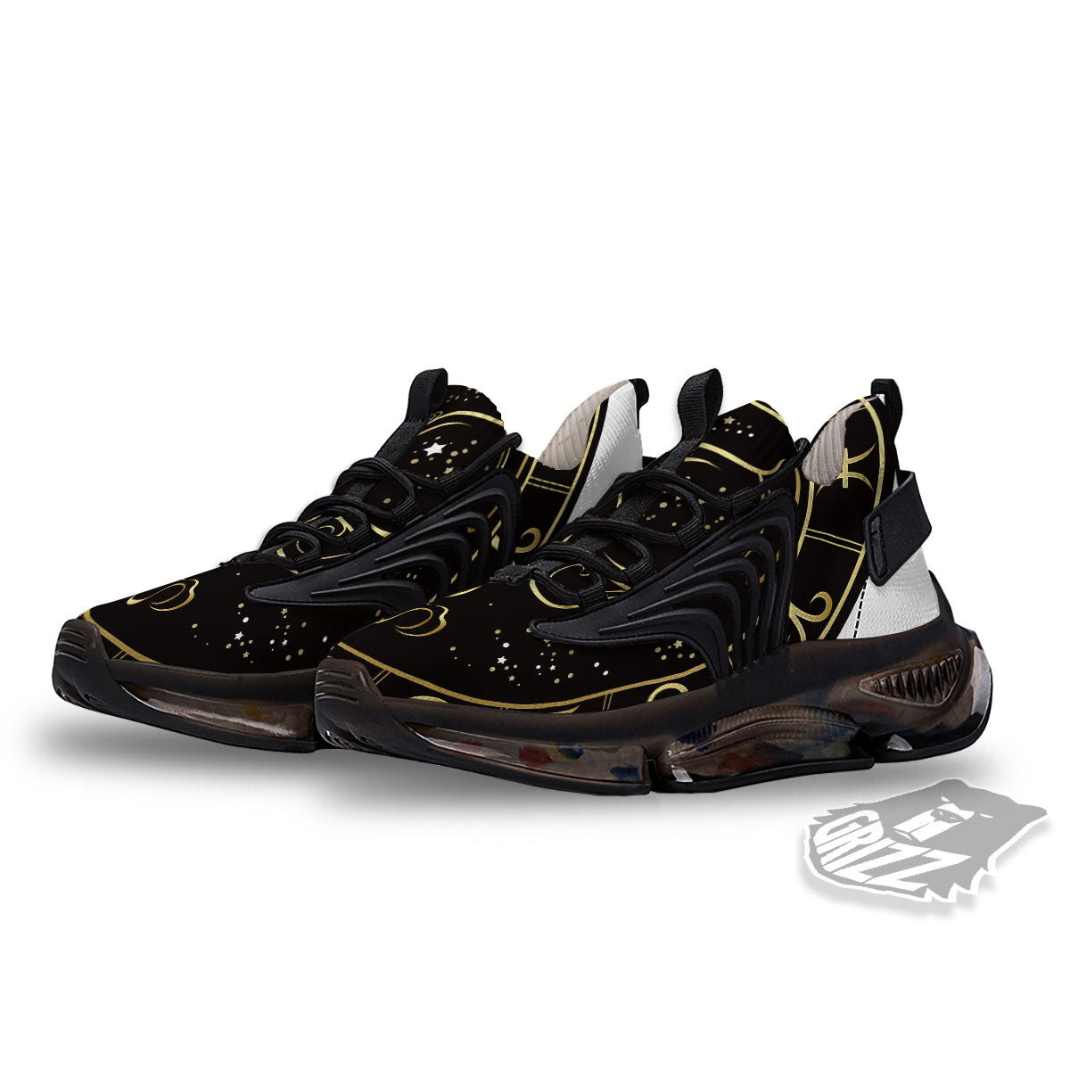 Aquarius Sign Black And Gold Print Black Gym Shoes-grizzshop