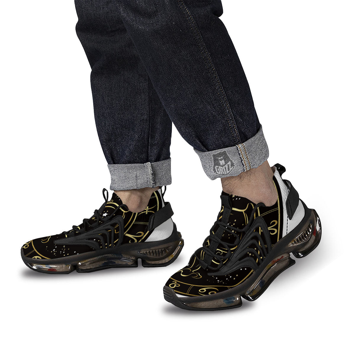 Aquarius Sign Black And Gold Print Black Gym Shoes-grizzshop