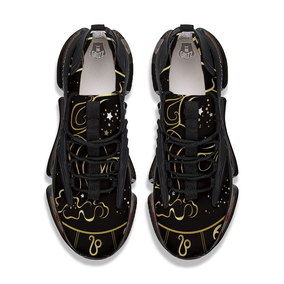 Aquarius Sign Black And Gold Print Black Gym Shoes-grizzshop