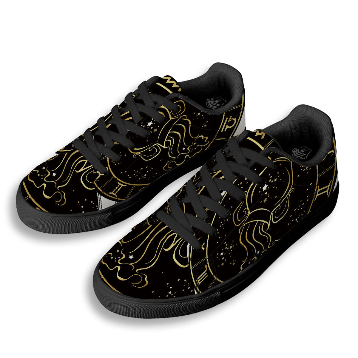 Aquarius Sign Black And Gold Print Black Low Top Sneakers-grizzshop