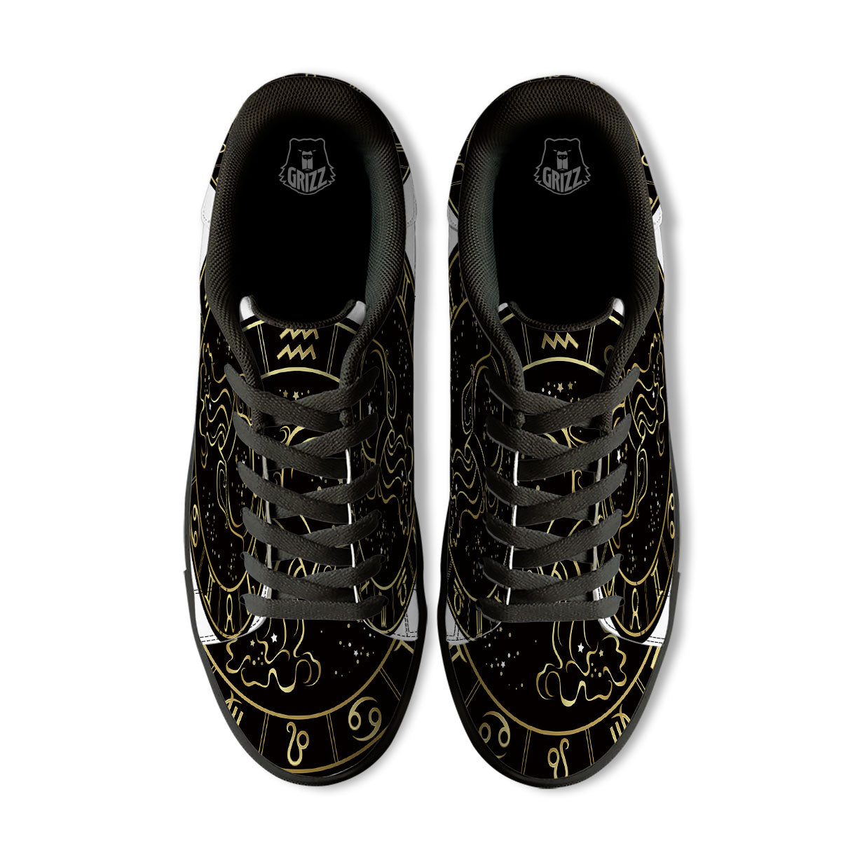 Aquarius Sign Black And Gold Print Black Low Top Sneakers-grizzshop