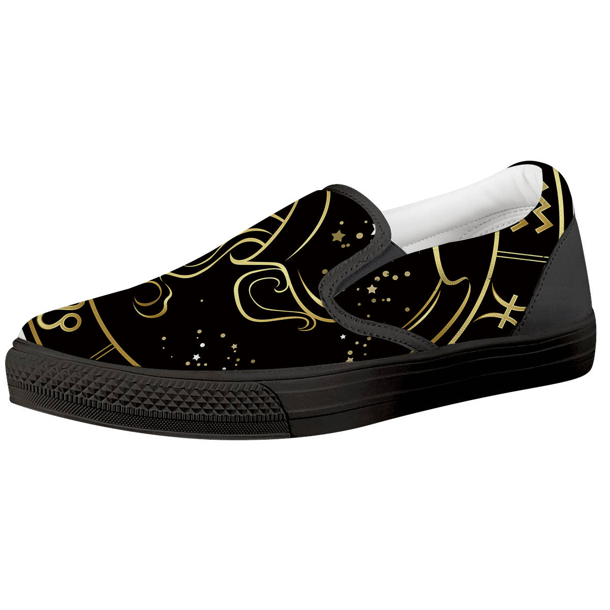 Aquarius Sign Black And Gold Print Black Slip On Shoes-grizzshop