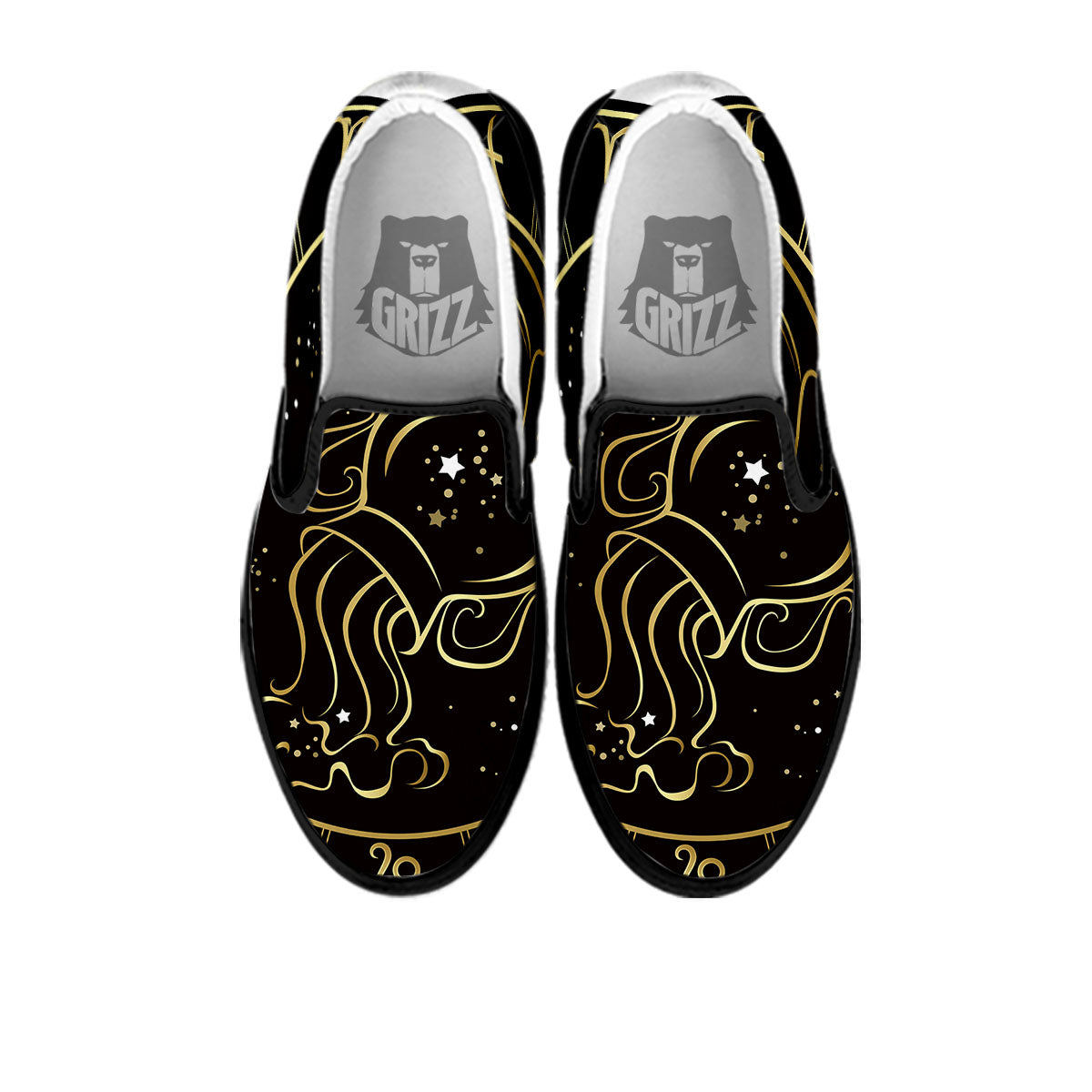 Aquarius Sign Black And Gold Print Black Slip On Shoes-grizzshop