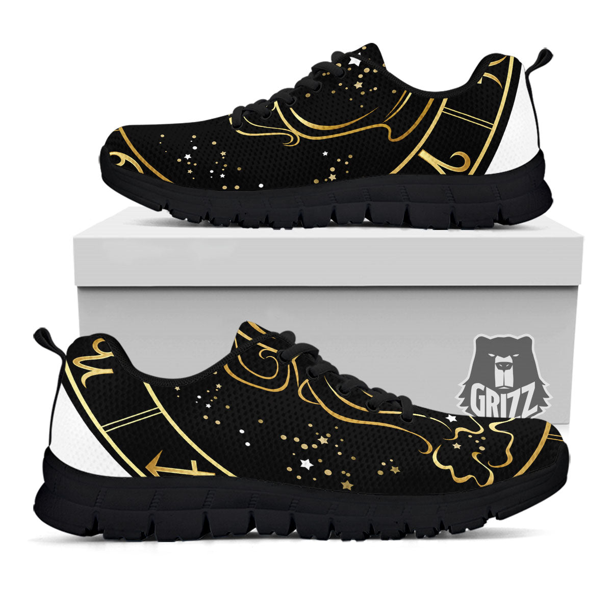 Aquarius Sign Black And Gold Print Black Sneaker-grizzshop