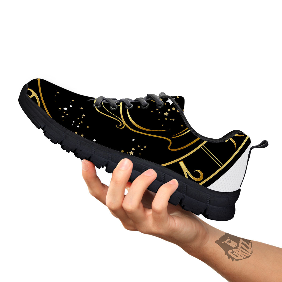 Aquarius Sign Black And Gold Print Black Sneaker-grizzshop