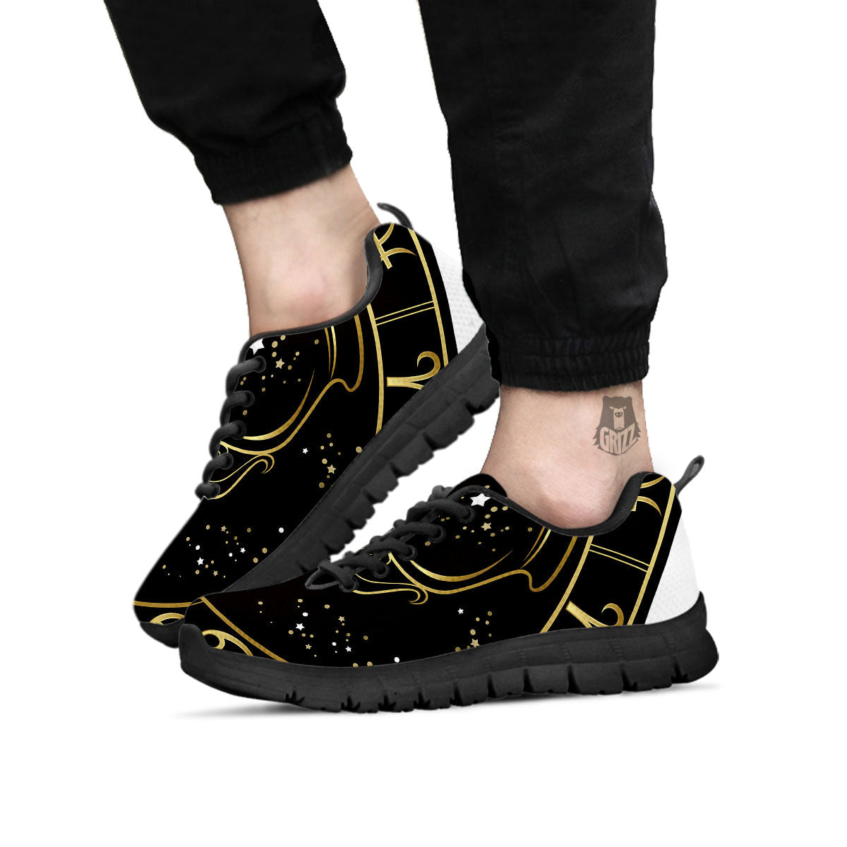 Aquarius Sign Black And Gold Print Black Sneaker-grizzshop