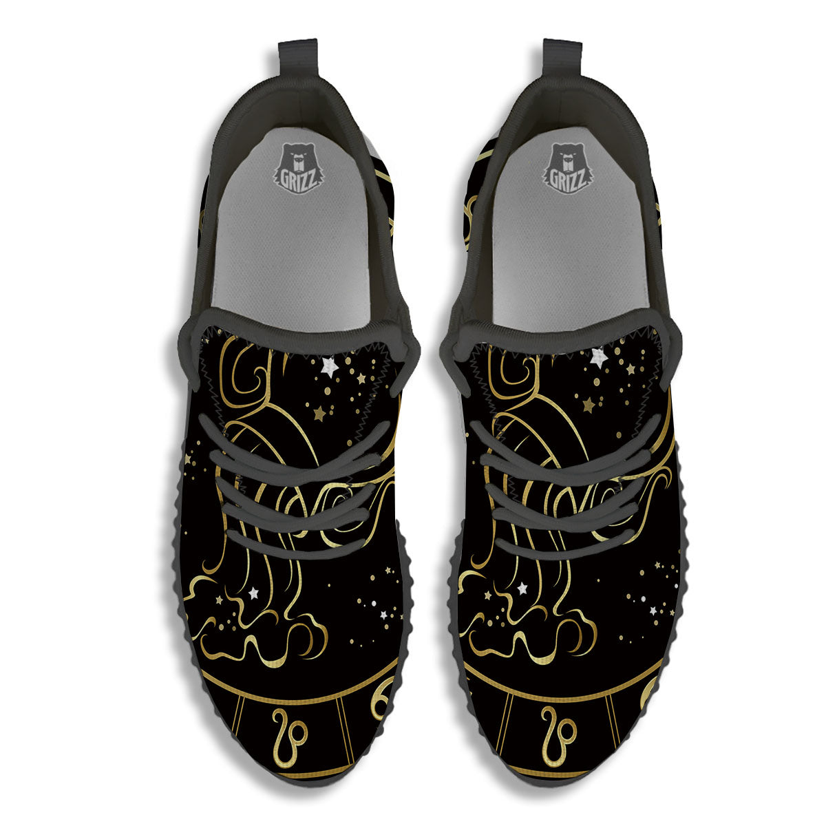 Aquarius Sign Black And Gold Print Black Walking Shoes-grizzshop
