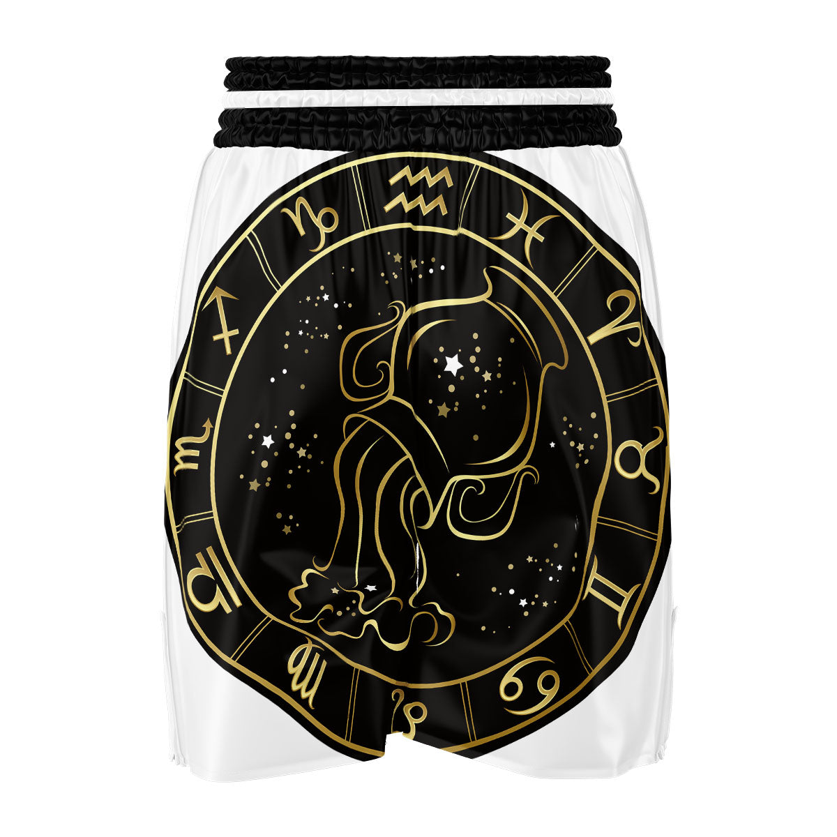 Aquarius Sign Black And Gold Print Boxing Shorts-grizzshop