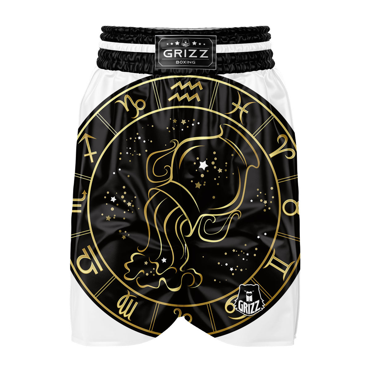 Aquarius Sign Black And Gold Print Boxing Shorts-grizzshop