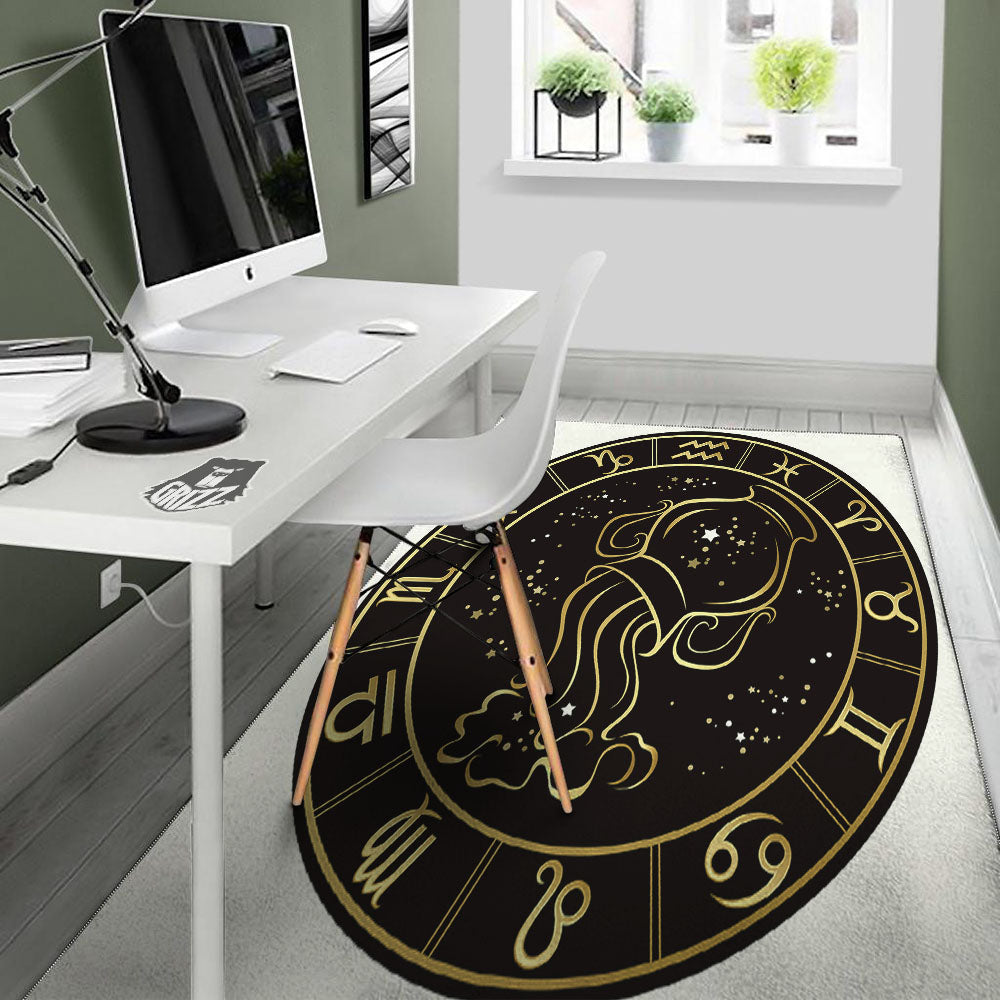 Aquarius Sign Black And Gold Print Floor Mat-grizzshop