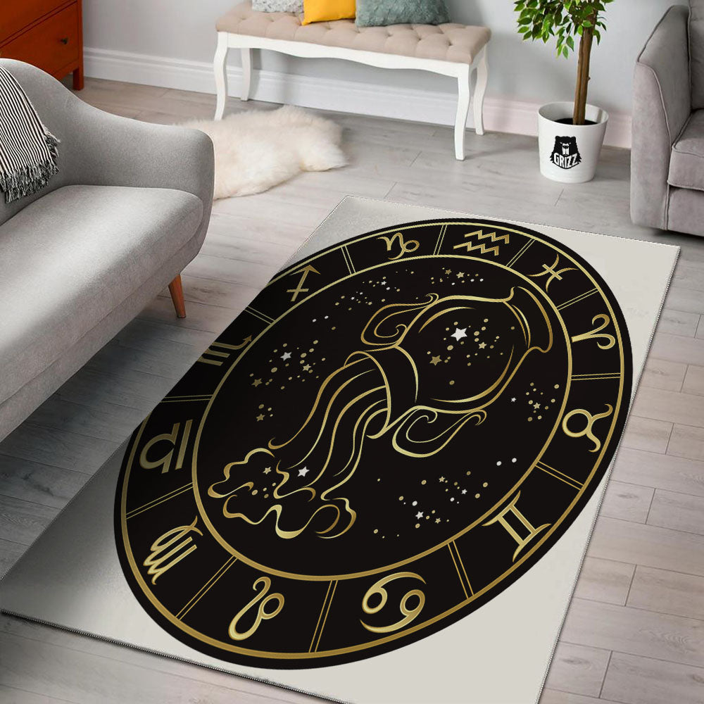 Aquarius Sign Black And Gold Print Floor Mat-grizzshop