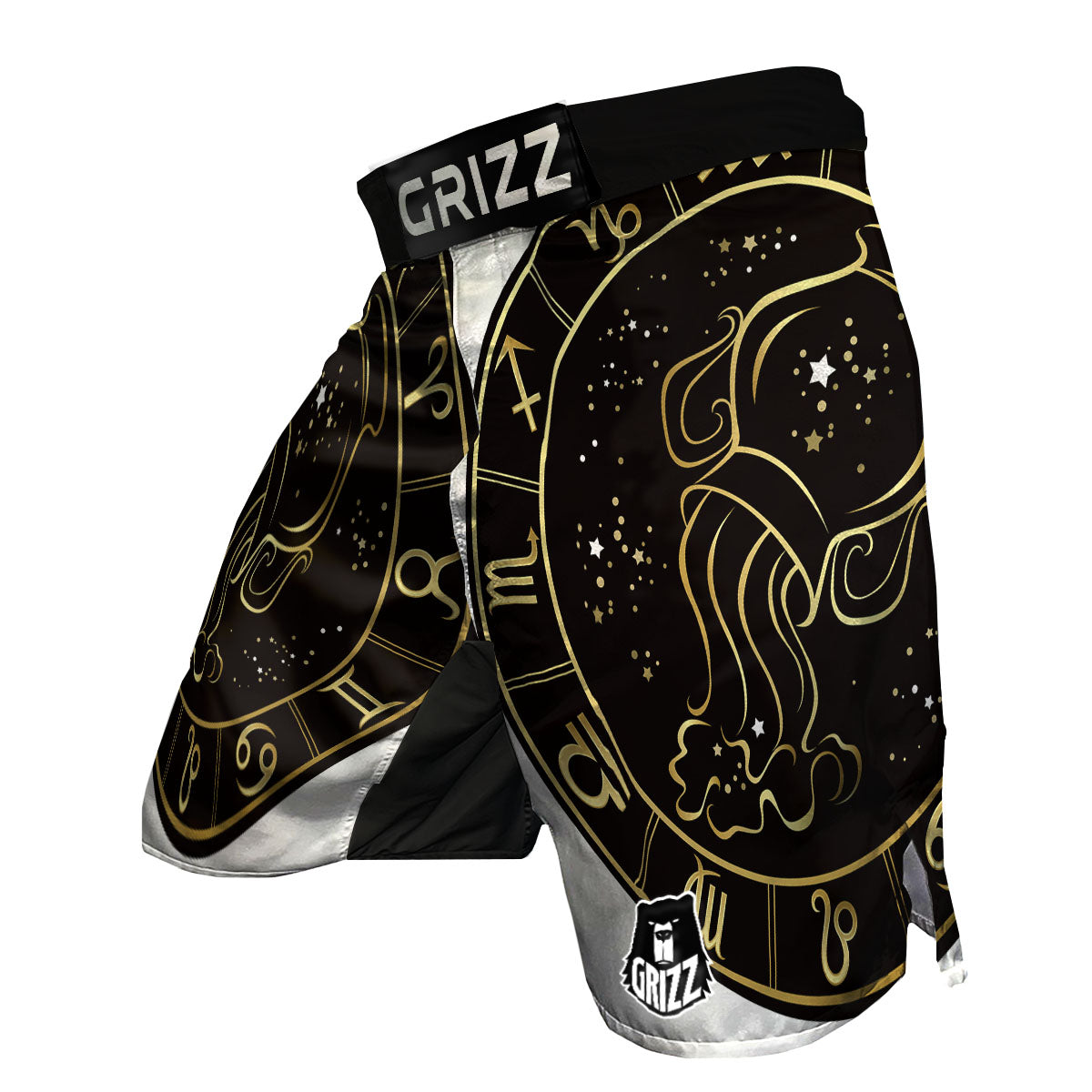 Aquarius Sign Black And Gold Print MMA Shorts-grizzshop