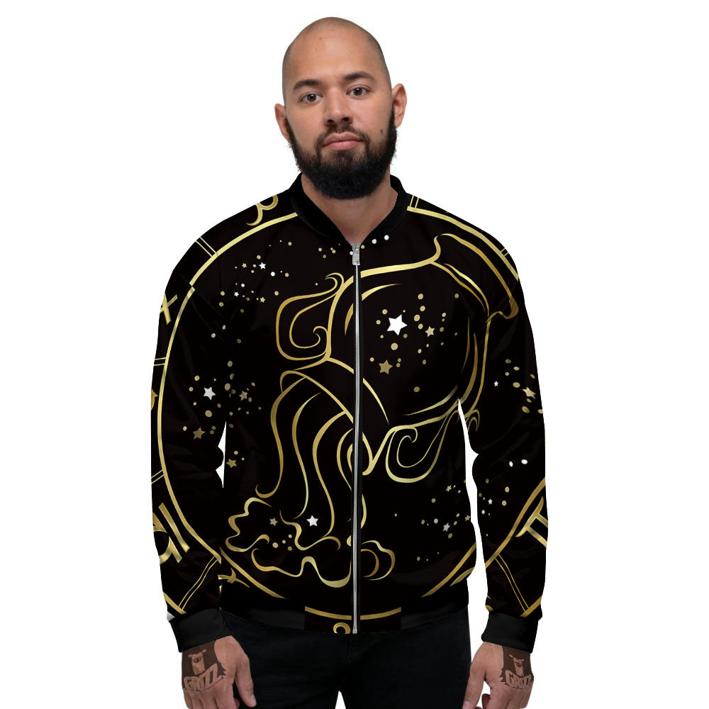 Aquarius Sign Black And Gold Print Men's Bomber Jacket-grizzshop