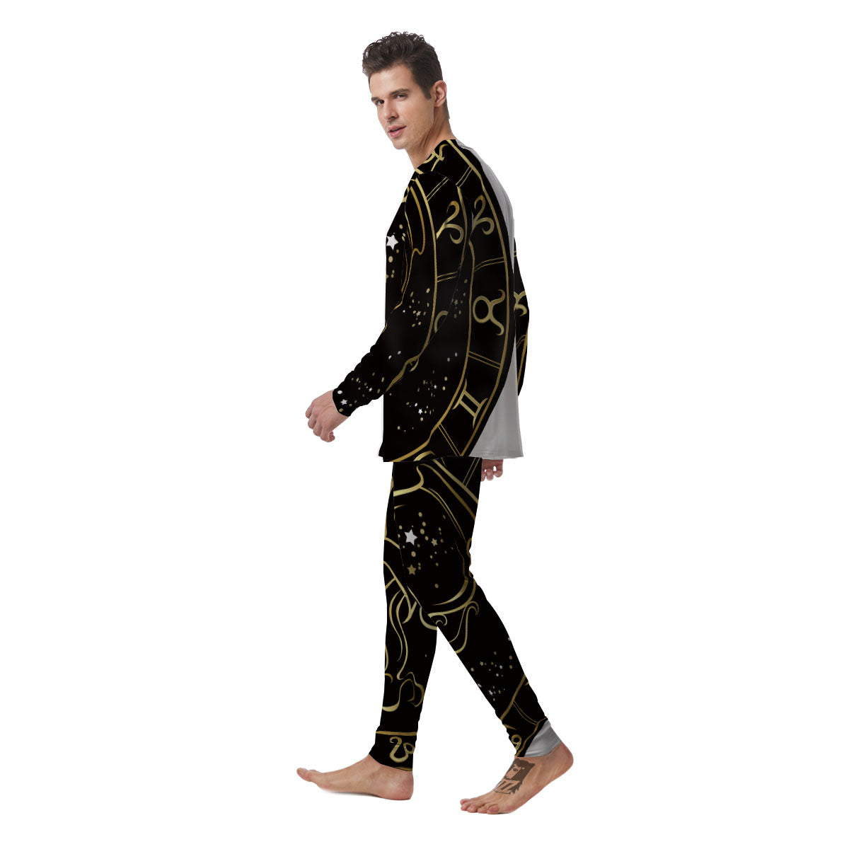 Aquarius Sign Black And Gold Print Men's Pajamas-grizzshop
