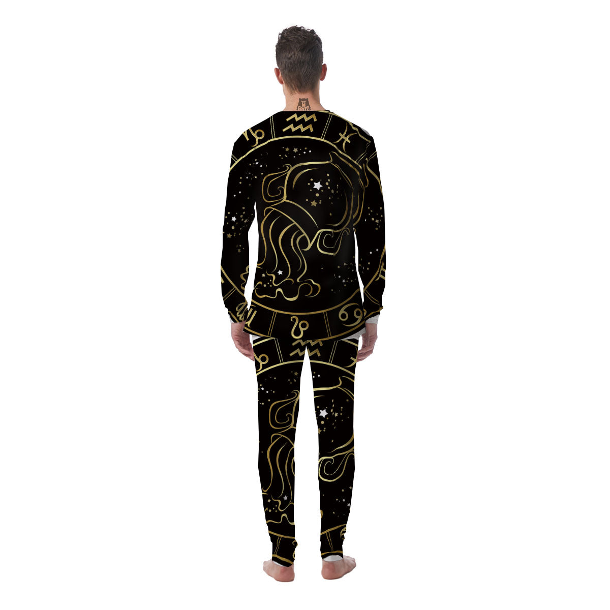 Aquarius Sign Black And Gold Print Men's Pajamas-grizzshop