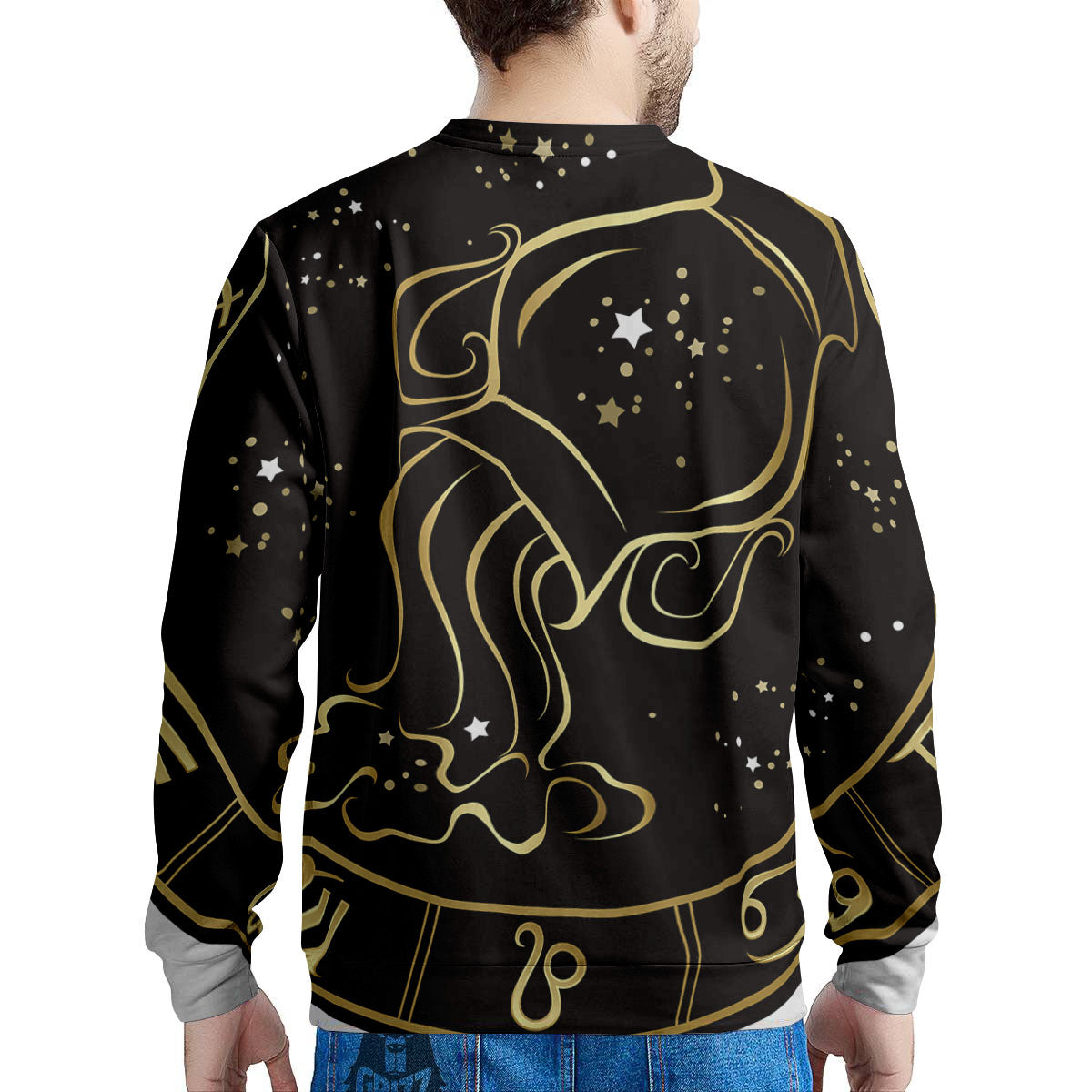 Aquarius Sign Black And Gold Print Men's Sweatshirt-grizzshop