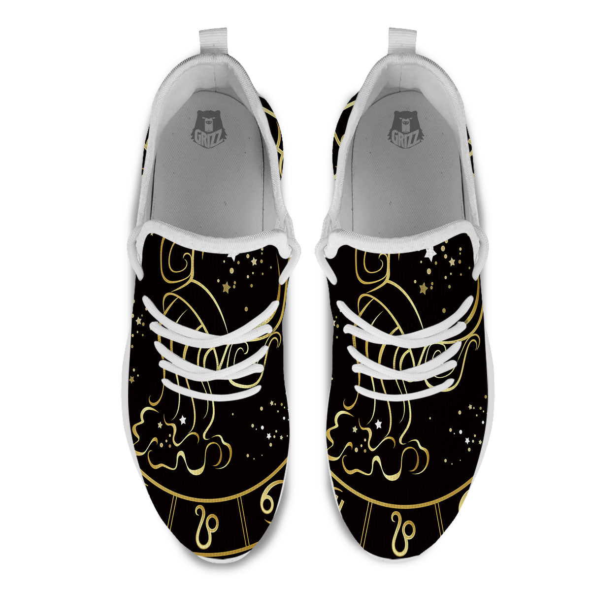 Aquarius Sign Black And Gold Print White Athletic Shoes-grizzshop