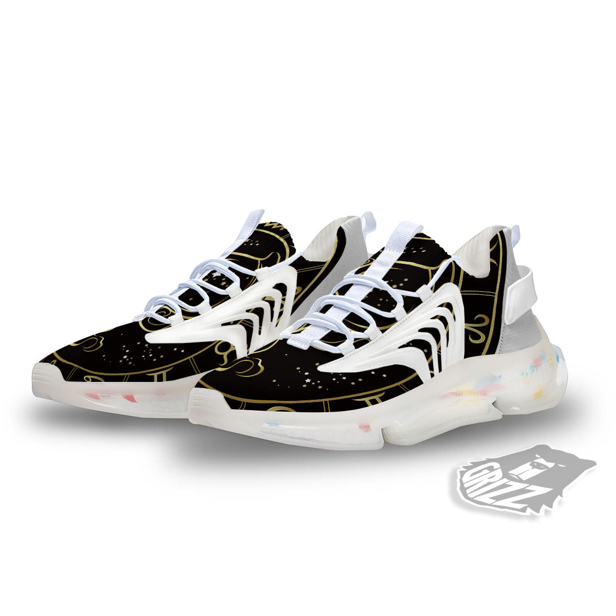 Aquarius Sign Black And Gold Print White Gym Shoes-grizzshop