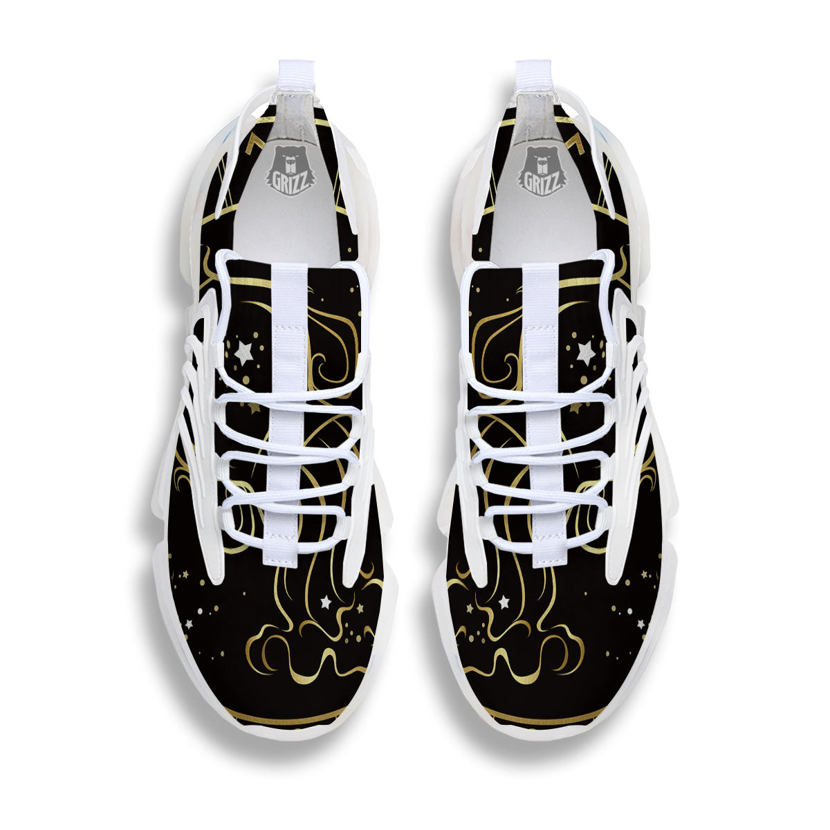Aquarius Sign Black And Gold Print White Gym Shoes-grizzshop