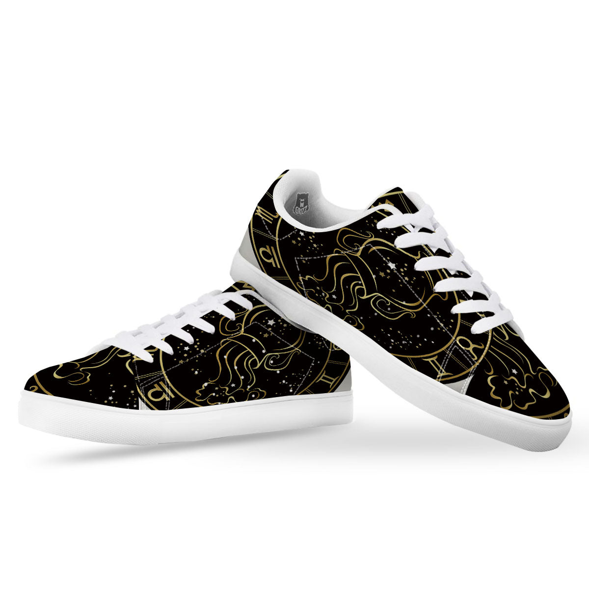 Aquarius Sign Black And Gold Print White Low Top Sneakers-grizzshop