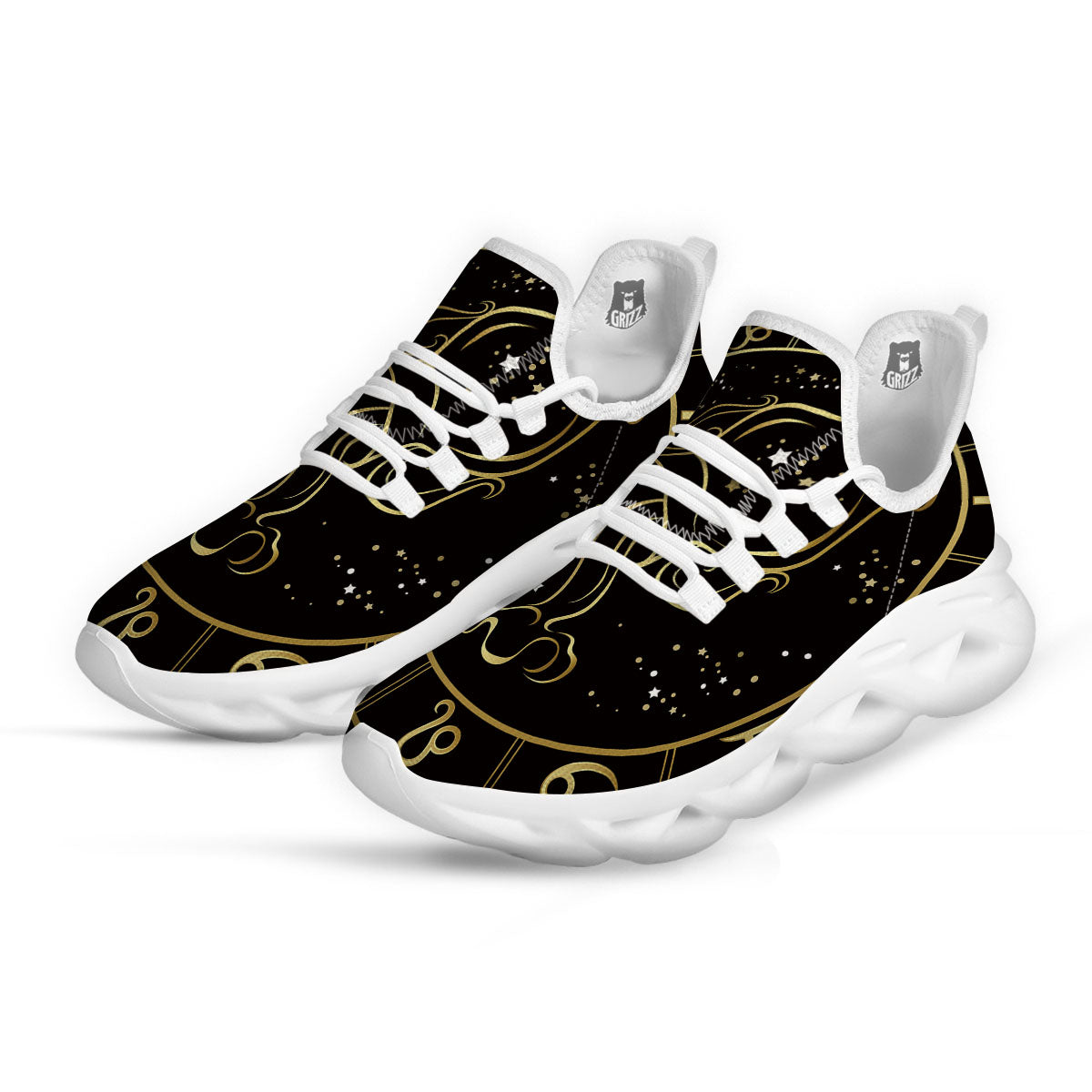 Aquarius Sign Black And Gold Print White Running Shoes-grizzshop