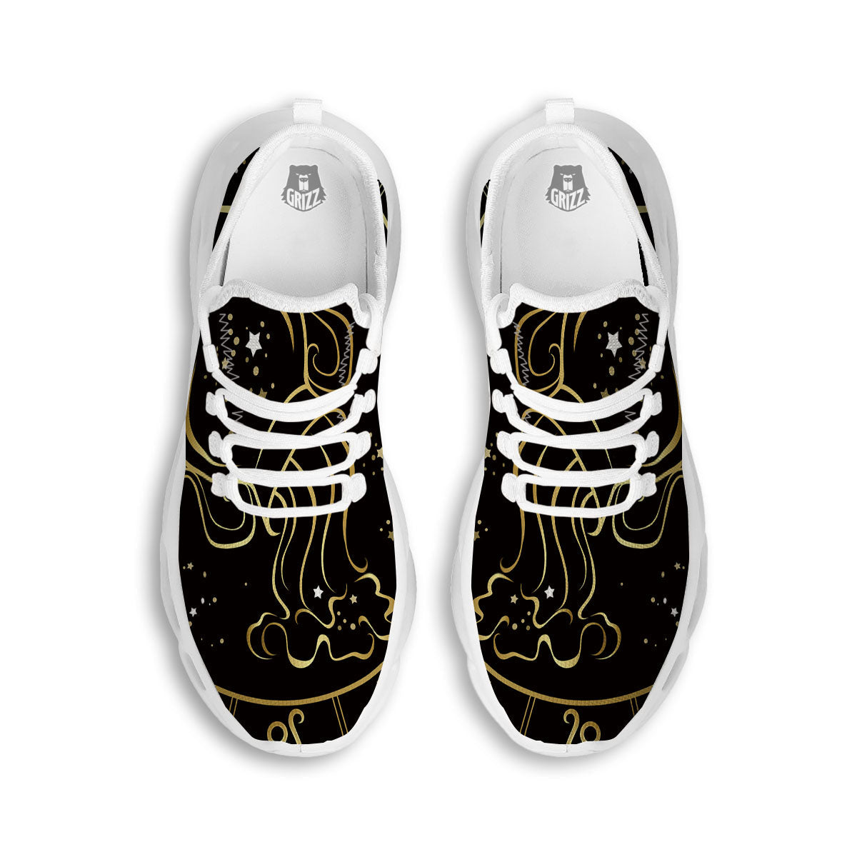 Aquarius Sign Black And Gold Print White Running Shoes-grizzshop