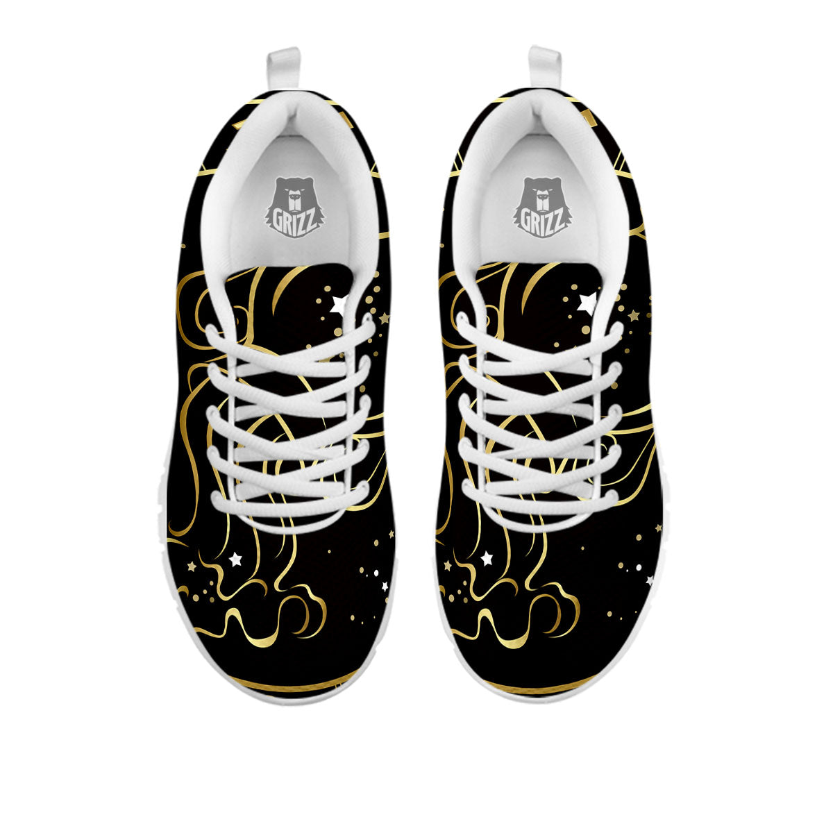 Aquarius Sign Black And Gold Print White Sneaker-grizzshop