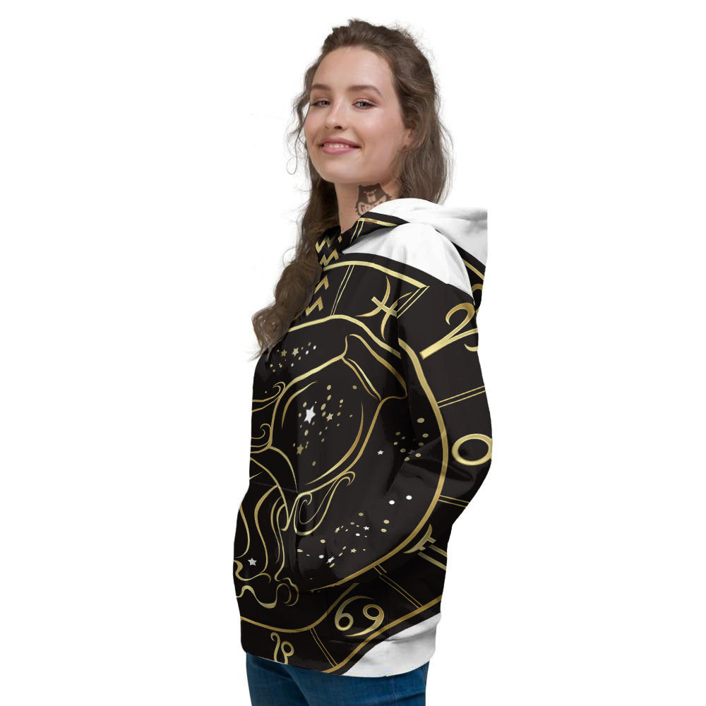 Aquarius Sign Black And Gold Print Women's Hoodie-grizzshop