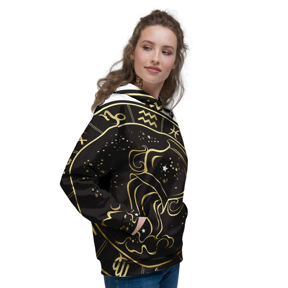Aquarius Sign Black And Gold Print Women's Hoodie-grizzshop