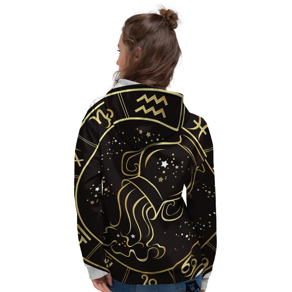 Aquarius Sign Black And Gold Print Women's Hoodie-grizzshop