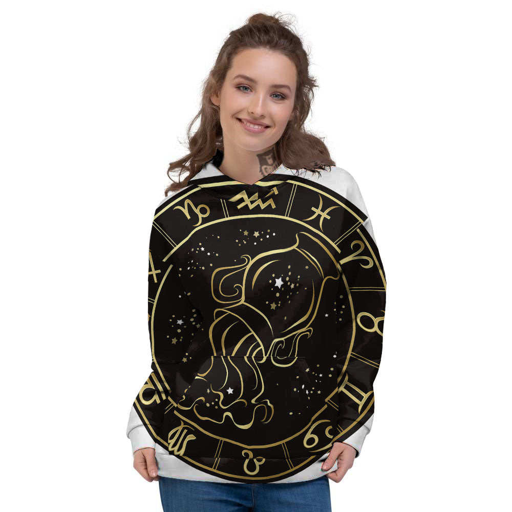 Aquarius Sign Black And Gold Print Women's Hoodie-grizzshop