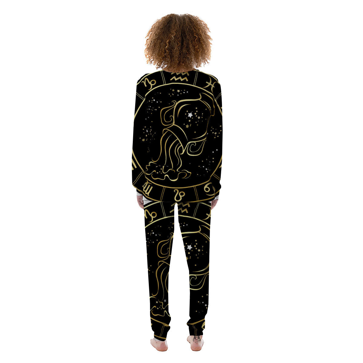Aquarius Sign Black And Gold Print Women's Pajamas-grizzshop