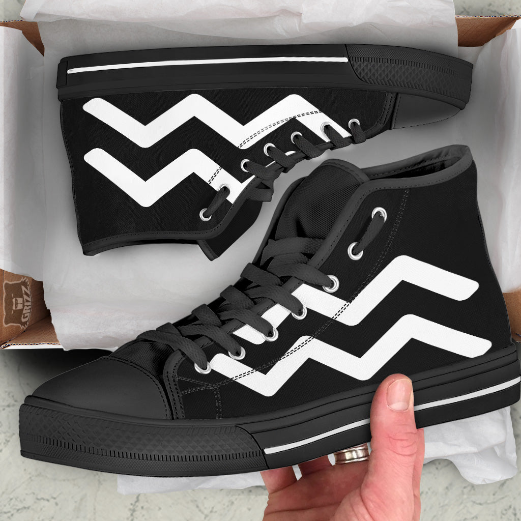 Aquarius Sign White And Black Print Black High Top Shoes-grizzshop