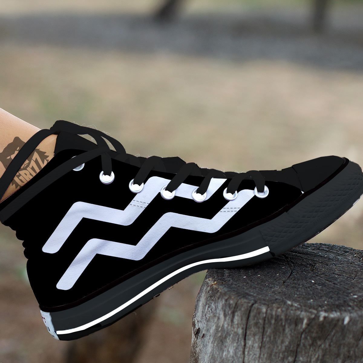 Aquarius Sign White And Black Print Black High Top Shoes-grizzshop