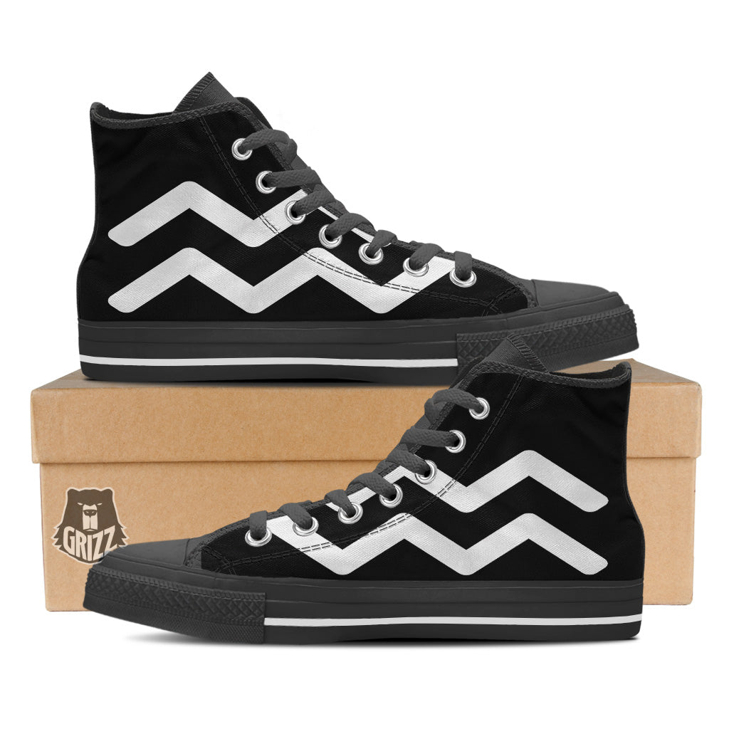 Aquarius Sign White And Black Print Black High Top Shoes-grizzshop