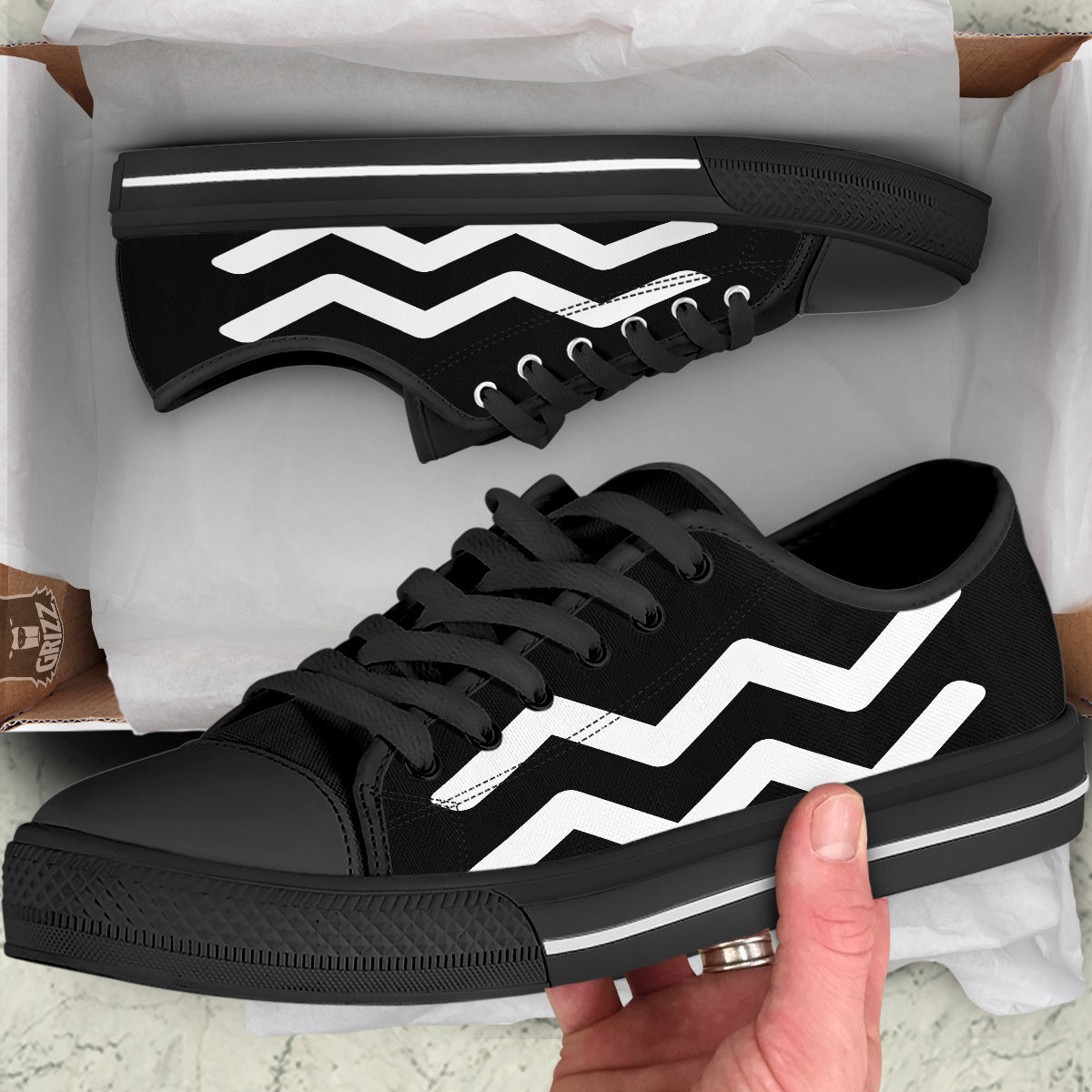 Aquarius Sign White And Black Print Black Low Top Shoes-grizzshop