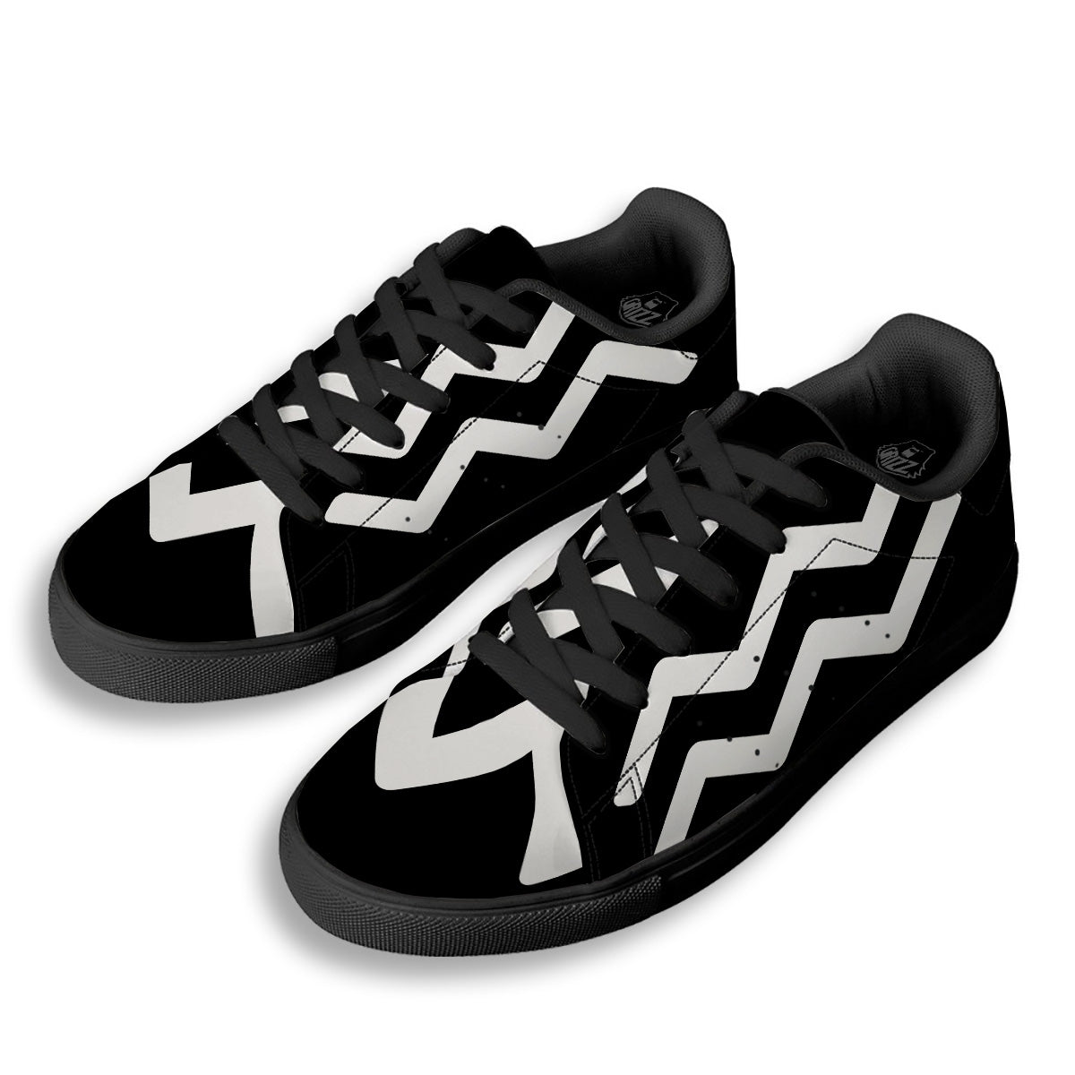 Aquarius Sign White And Black Print Black Low Top Sneakers-grizzshop