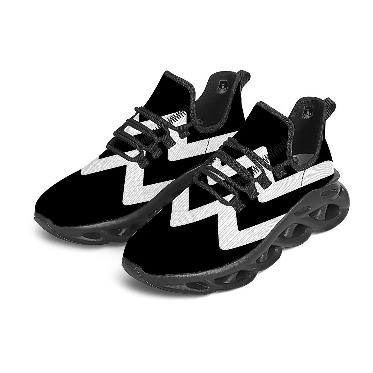 Aquarius Sign White And Black Print Black Running Shoes-grizzshop