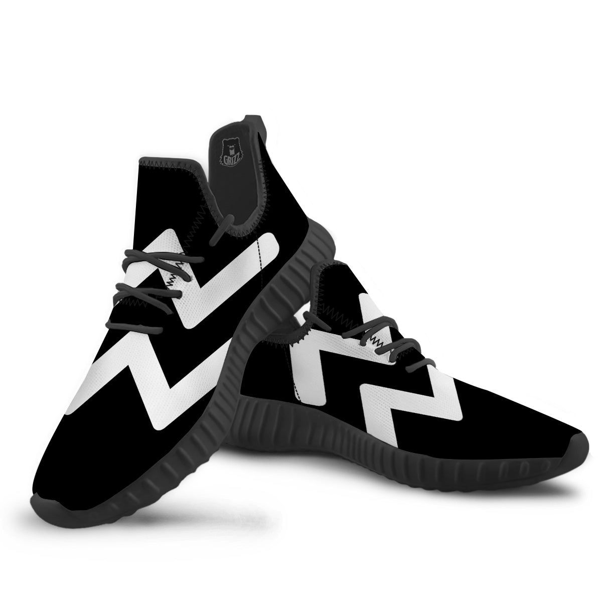 Aquarius Sign White And Black Print Black Walking Shoes-grizzshop