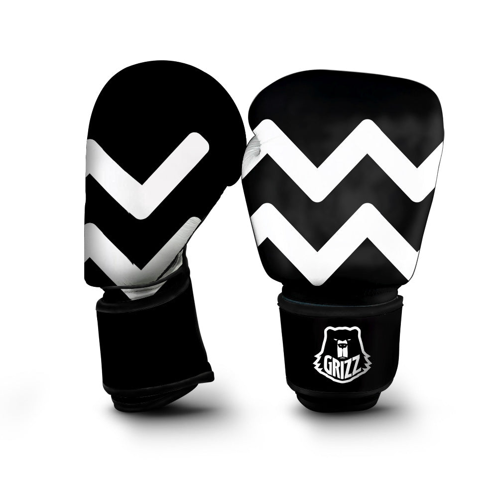 Aquarius Sign White And Black Print Boxing Gloves-grizzshop