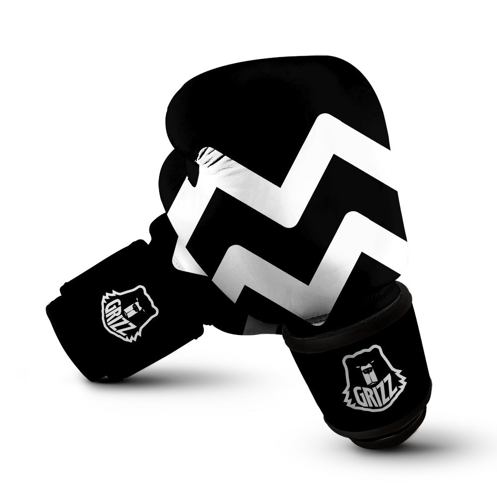 Aquarius Sign White And Black Print Boxing Gloves-grizzshop