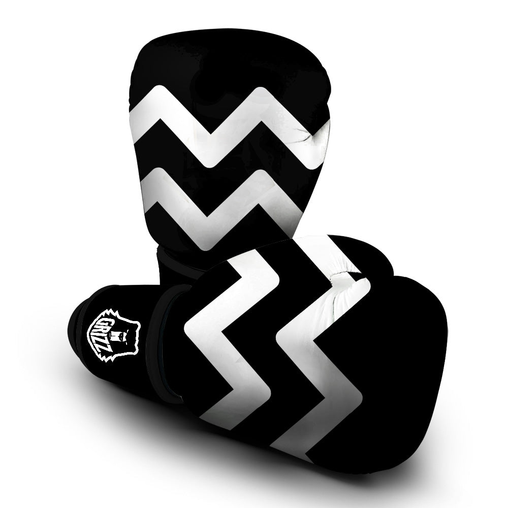 Aquarius Sign White And Black Print Boxing Gloves-grizzshop