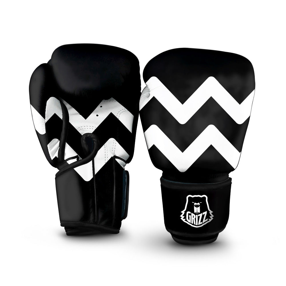 Aquarius Sign White And Black Print Boxing Gloves-grizzshop