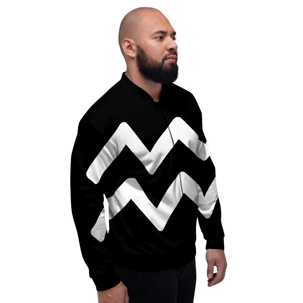 Aquarius Sign White And Black Print Men's Bomber Jacket-grizzshop