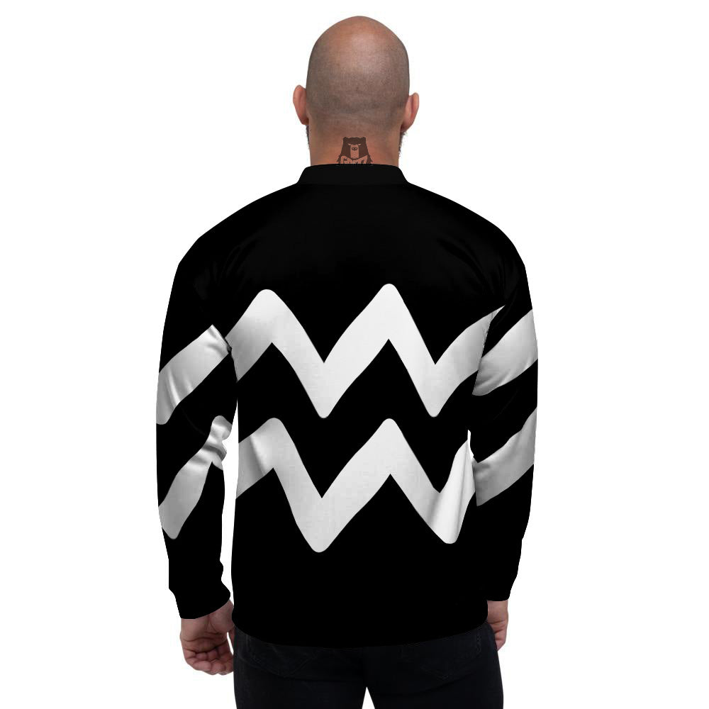Aquarius Sign White And Black Print Men's Bomber Jacket-grizzshop
