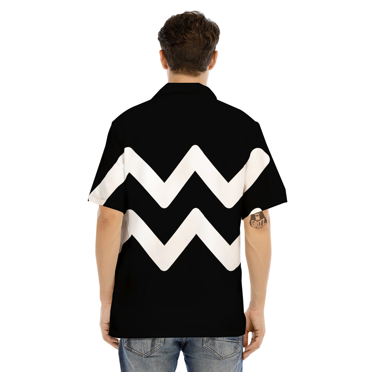 Aquarius Sign White And Black Print Men's Hawaiian Shirt-grizzshop