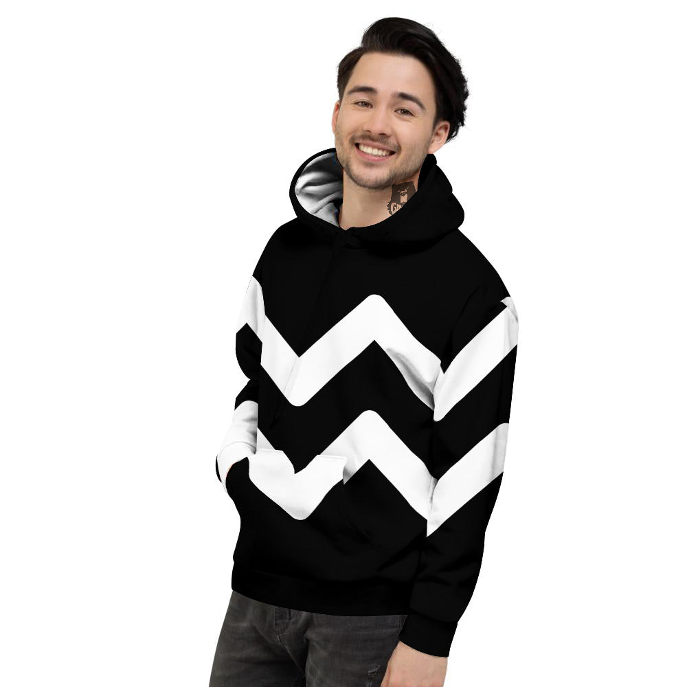 Aquarius Sign White And Black Print Men's Hoodie-grizzshop