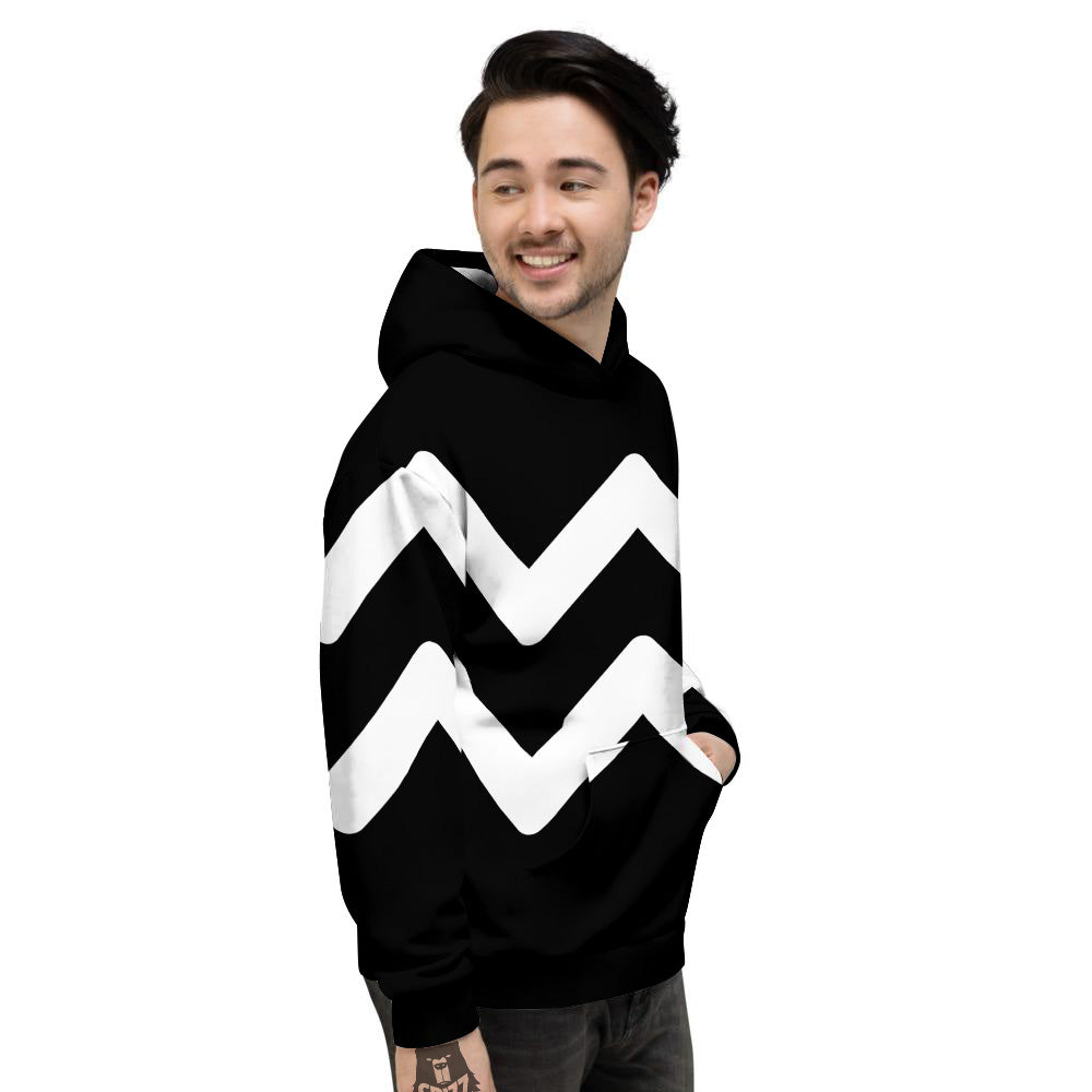 Aquarius Sign White And Black Print Men's Hoodie-grizzshop